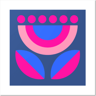 Minimalist Floral in Blue + Pink Posters and Art